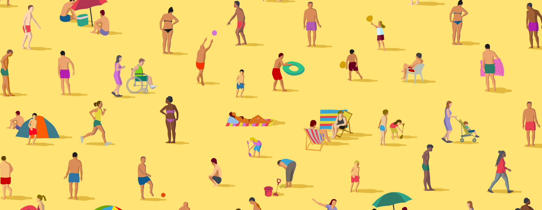 illustrations of many people at the beach