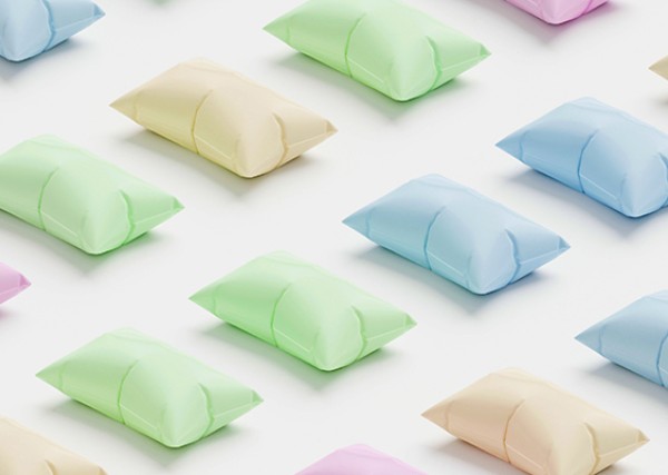 pastel blue, green, yellow, and pink pillows