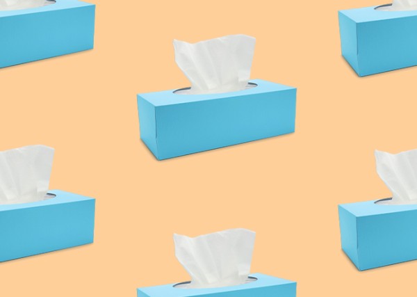 blue tissue boxes on an orange background