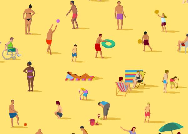 illustrations of many people at the beach