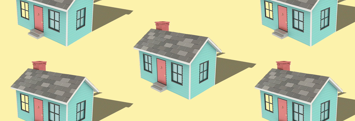 Array of homes on a light yellow background