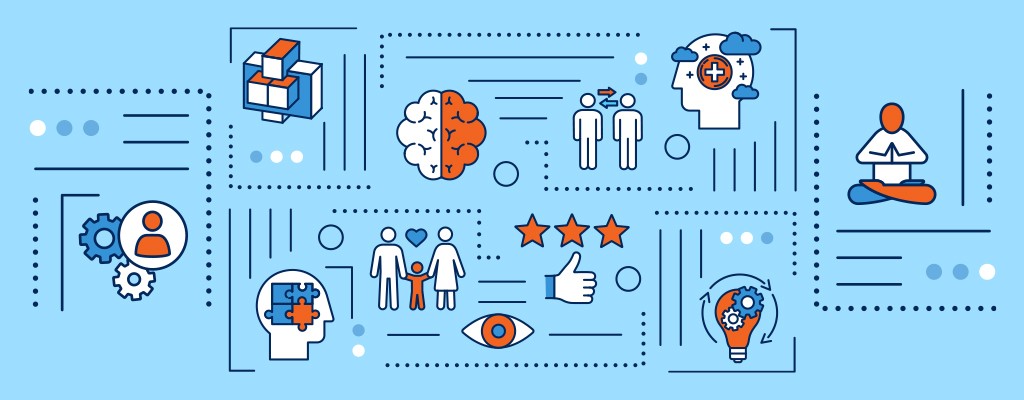 a diagram illustrates the complexities of mental healthcare, which encompasses every facet of a person's life
