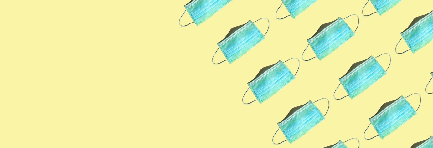 graphic image of covid masks on a yellow background