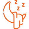 A crescent moon wears a blanket and shows signing of snoring