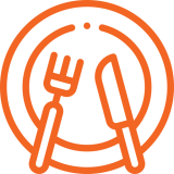 a fork, knife, and plate