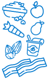 an assortment of fruit, vegetables, nuts, and other proteins