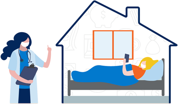 a person attends a telehealth appointment with a doctor from the comfort of their bed at home